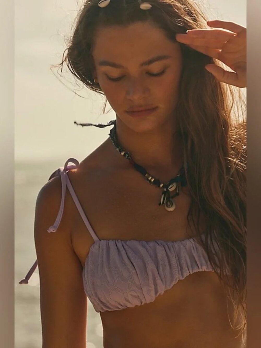 New Free People Free-est Perri Ruched Fabric Self-Tie Straps Swim Bikini Top XL - Picture 3 of 4